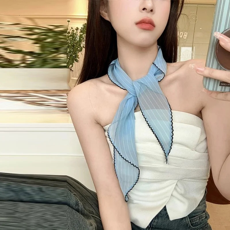 Korean Sweet Neckerchief Polka Dot Headband Turban Fashion Fresh Small Scarf Thin Striped Triangular Hair Band Girls Headscarf 250723