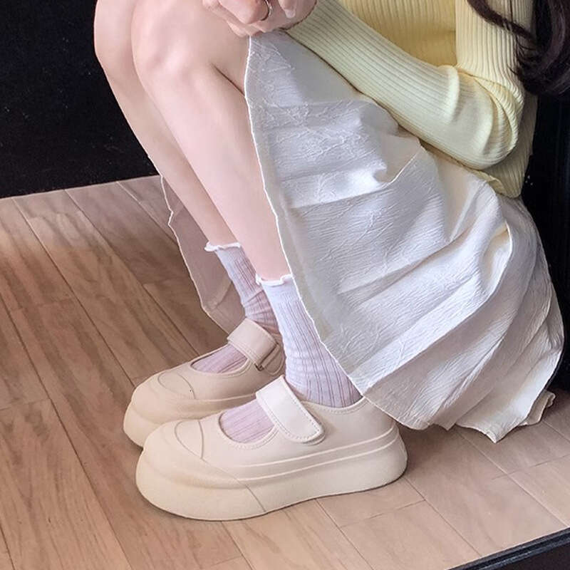 Designer Autumn New Thick-Soled for Women French Style Height Increasing Velcro Mary Jane Shallow Mouth Silver Single Shoes