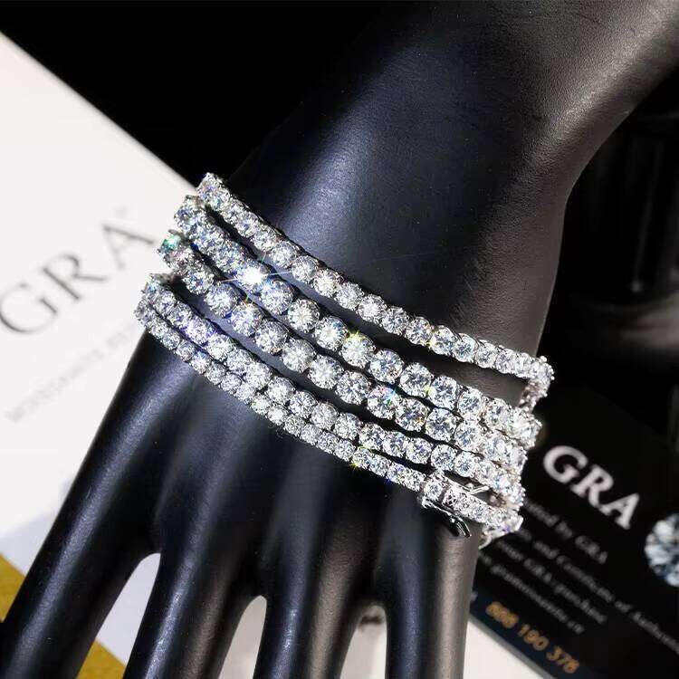 Goldleaf Customized Sterling Sier Men's Bracelet GRA 3-5mm Dia D VVS Moissanite Tennis Chain