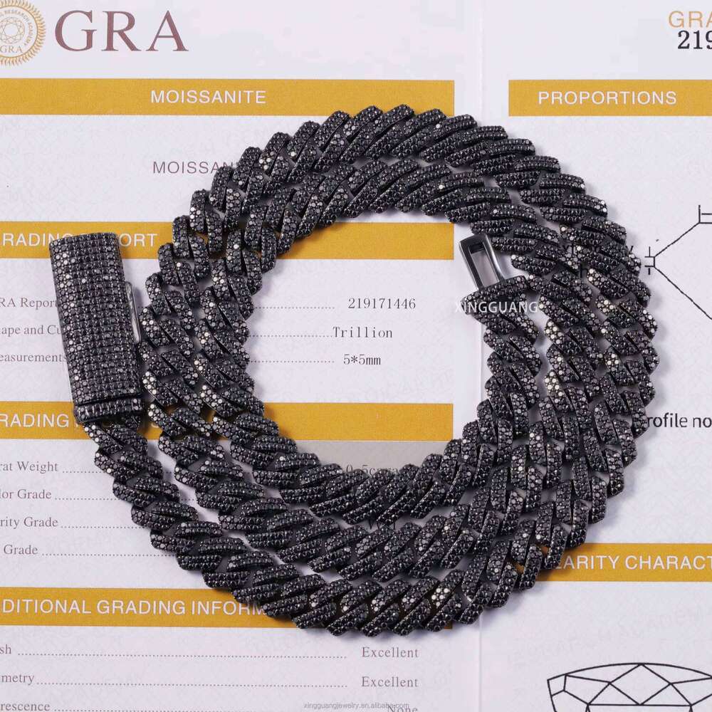 Popular VVS Dia for Men 2rows 10mm 12mm S Black Plated Iced Out Moissanite Cuban Link Chain Hip Hop Necklace