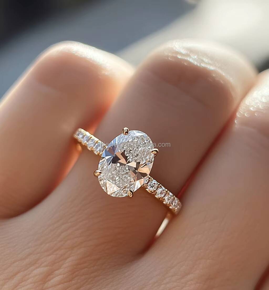 Gold Plated Moissanite Engagement Split Shank 925 Sterling Sliver Rings 2.00Ct Oval Cut D-VVS1 Elegant Style