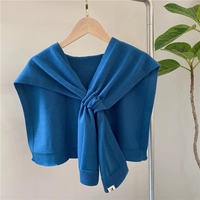 K1472 Pure color knitted shawl women's thin outer wear spring autumn winter warm Korean style neck protection perforated waistcoat scarf