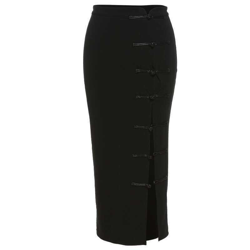2022 Autumn Winter New Women's Solid Color Slim High Waist Bodycon Fashion Sexy Slit Midi Skirt 433