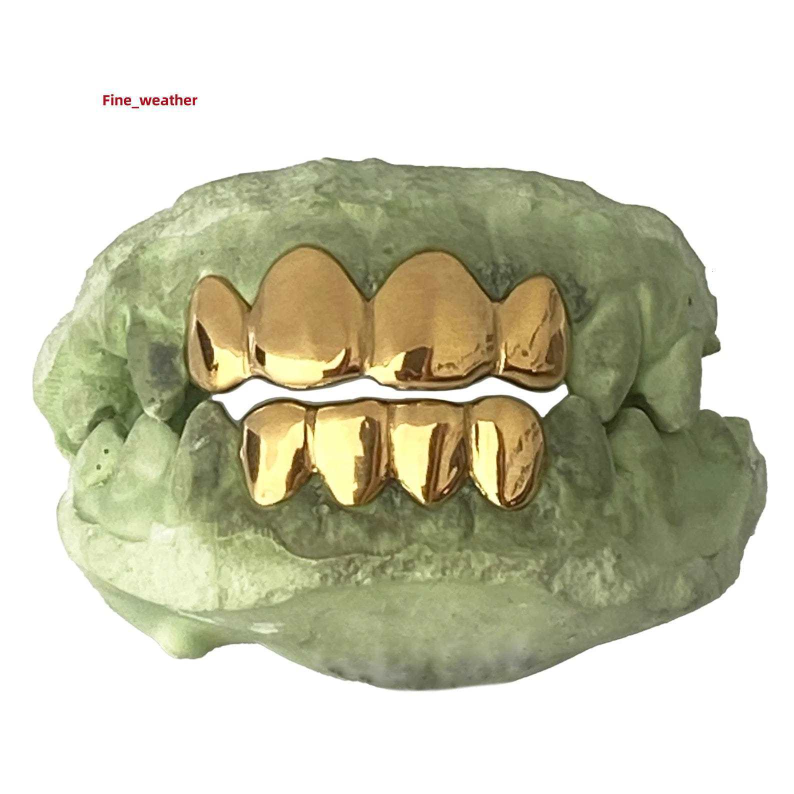 Real Solid 22K Gold Custom Grillz Teeth Grill or Single One Tooth Cap 4 Top and 4 Bottom Moissanite Diamond Teeth Grillz for Men