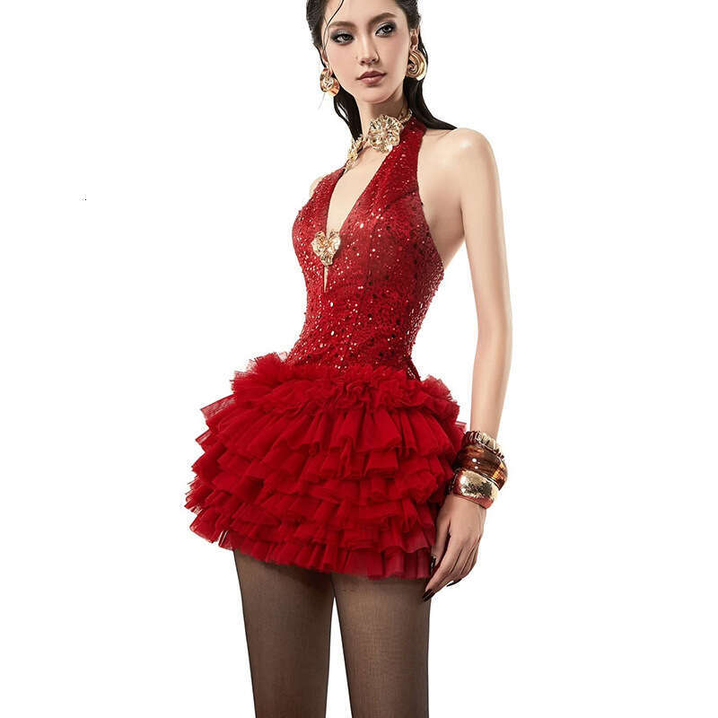 2024 Autumn Winter New Women's Solid Color Slim High Waist Street Fashion Halter Backless Dress 729