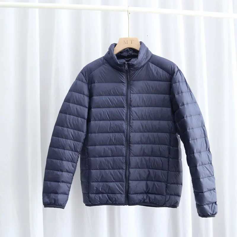 Schinteon Men Ultralight White Duck Down Jacket Thin Coat Stand Collar Spring Autumn Casual Simple Outerwear New X250725