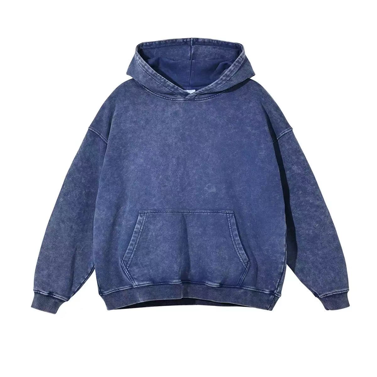 Unisex Hooded Sweatshirt American Retro Style Washed Distressed Look Loose Fit Drop Shoulder Design L251018PA6Z