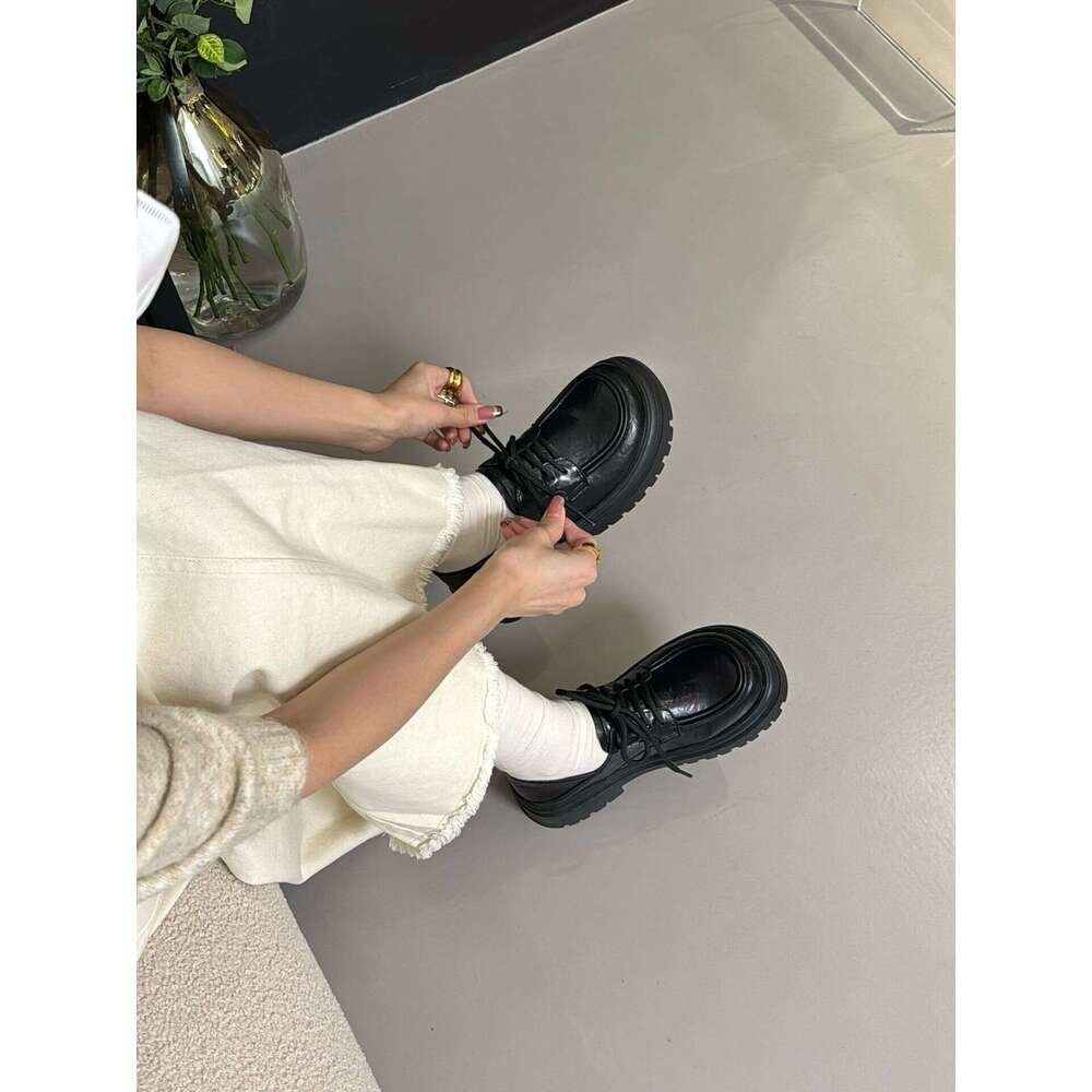 2025 Spring New Women's Leather Shoes for Outdoor Wear, High-End Thick-Soled Height-Increasing Uniform Boots, College Style Versatile Loafers