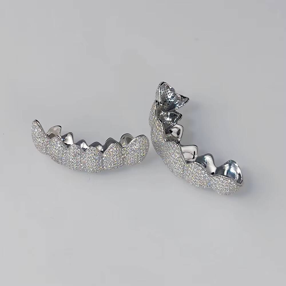 Hip Hop Custom Made Teeth Grillz Jewelry VVS Moissanite Diamond Tooth Grillz Silver Iced Out Grillz for Teeth