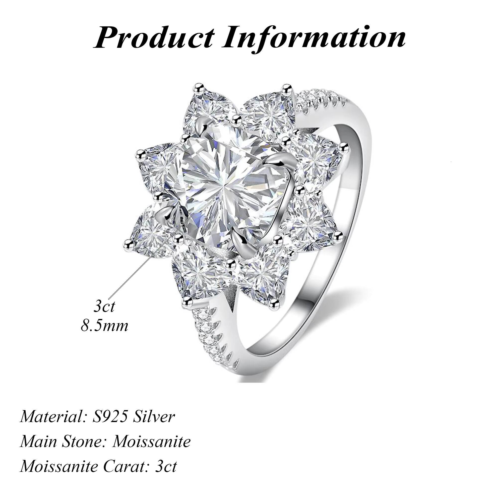 Wholesale 925 Sterling Silver Casual Rings for Ladies D Color Sunflower Design Cushion Cut Moissanite GRA Certificate Weddings