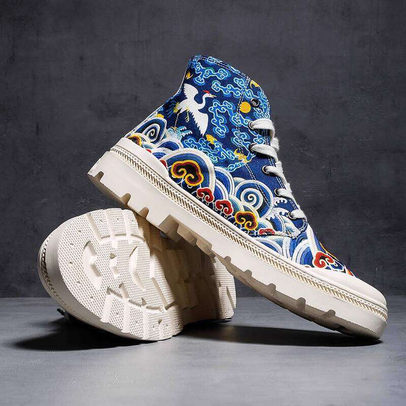 Jifffly High-Top Sneakers Trendy Chinese Canvas Shoes Men's Ethnic Style National Trend Cloud Crane Nine Skies