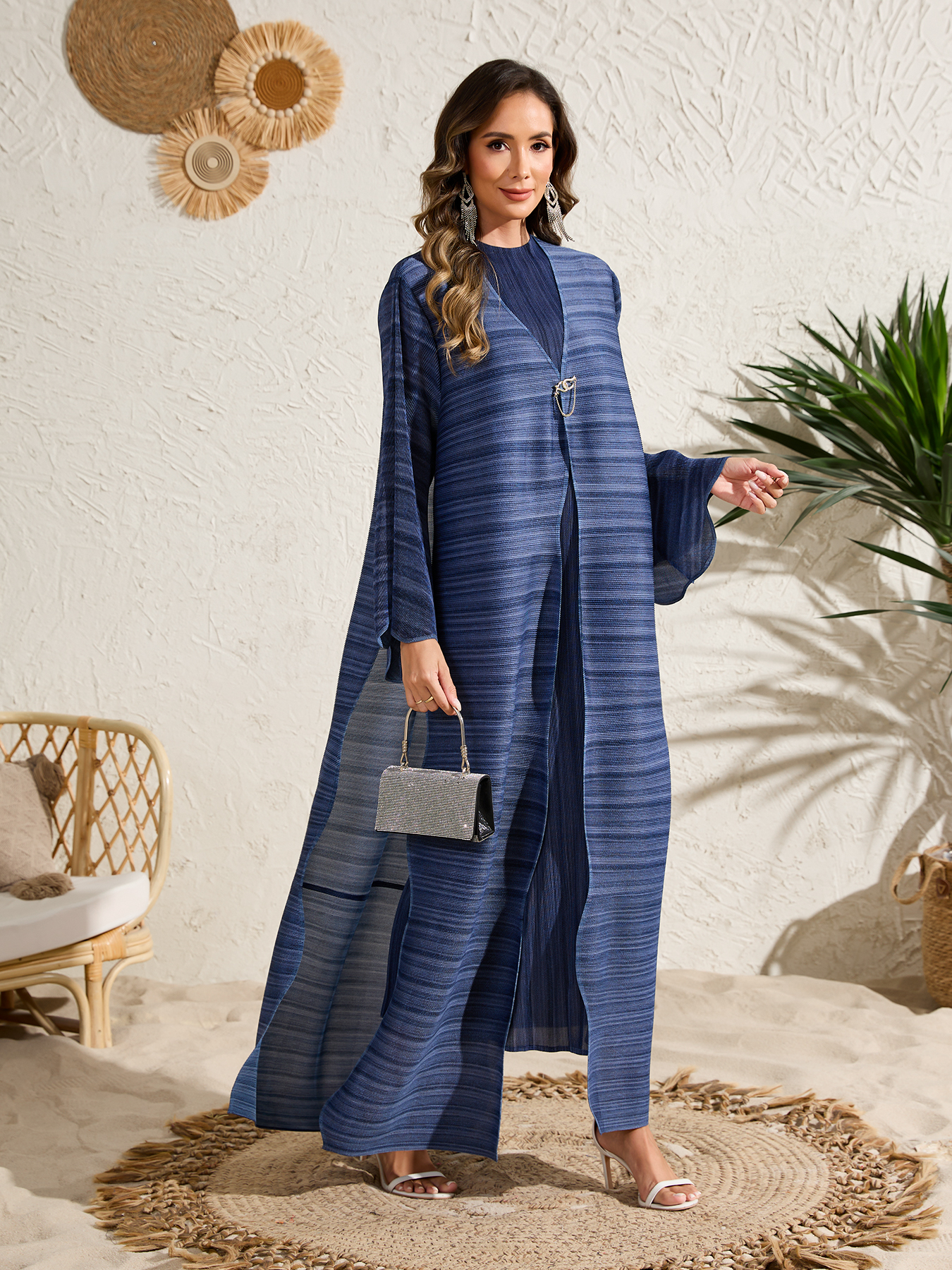 Ethnic Clothing Two-piece long dress set A two-piece elegant, loose, pleated long dress in Arabian style for ladies NZ015