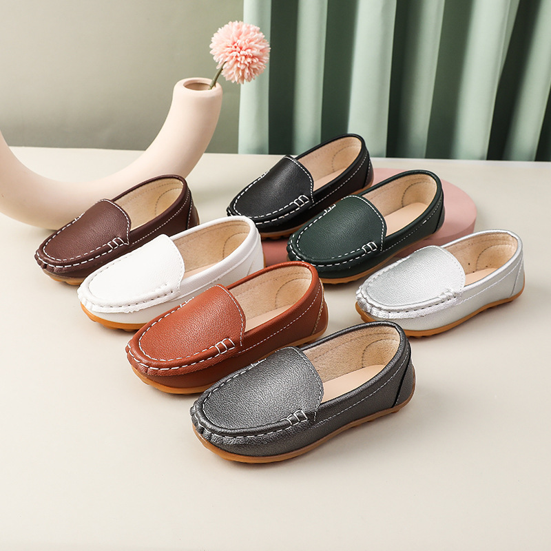 2850 Straight Black Unisex Children's Casual Versatile Little Leather Shoes ddmythur