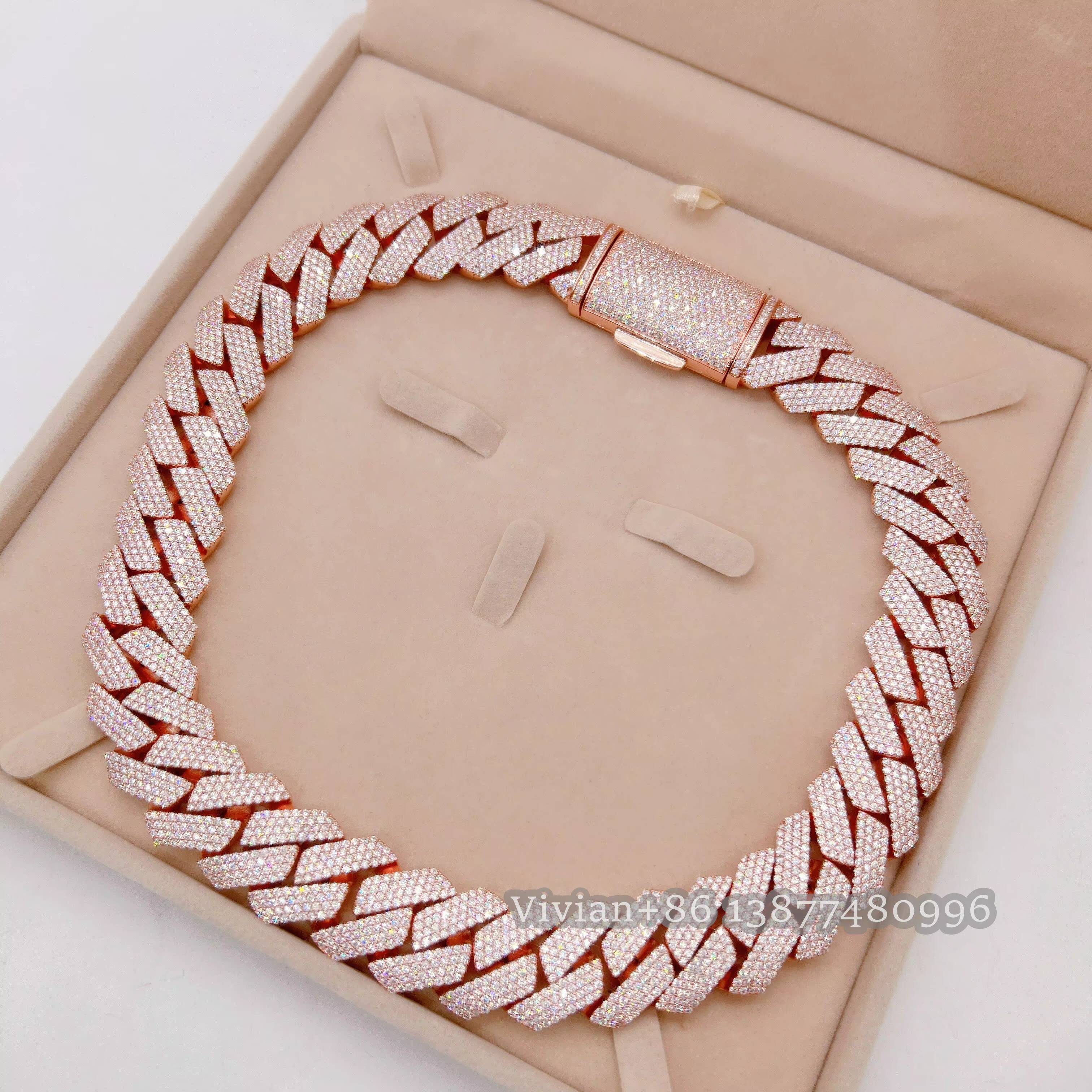 22MM Width Miami Big Heavy Cuban Necklace Sterling Silver VVS Moissanite Hip Hop Jewelry Men Cuban Link Chain