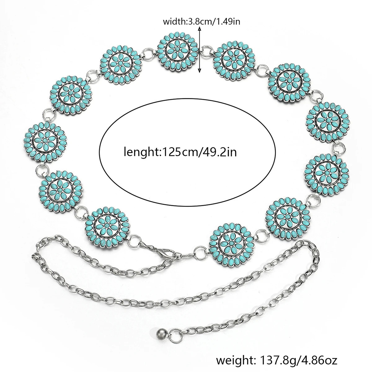 Europe and the United States retro fashion personality turquoise waist chain 250722