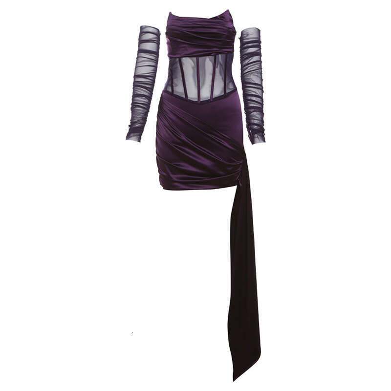 2024 Autumn Winter New Women's Solid Color Slim High Waist Fashion Off-Shoulder Backless Dress 736