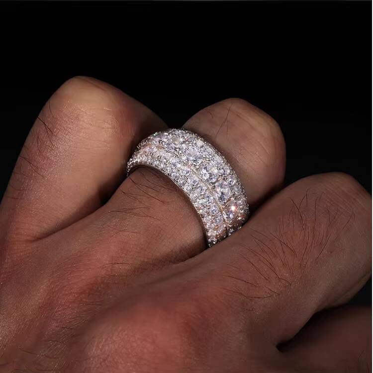 Iced Out Hip Hop 925 Silver Pass Diamond Tester 5 Rows VVS Moissanite GRA Rapper Dazzling Sparkly Eternity Band Ring for Men