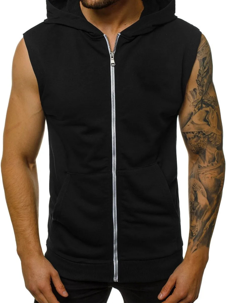 Wearing mens summer slim fashion fitness sports sleeveless vest hooded cardigan jacket trendy men 250725