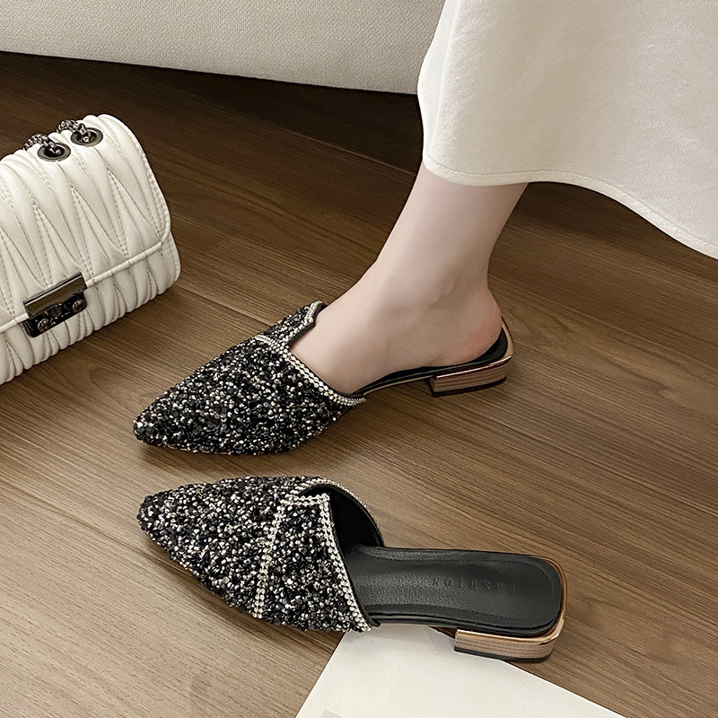 Ddmysports Trendy Women S Outdoor New Fashion Pointed Closed Toe Half Slippers Summer Versatile Chunky Heel Mules Outdoor Shoes