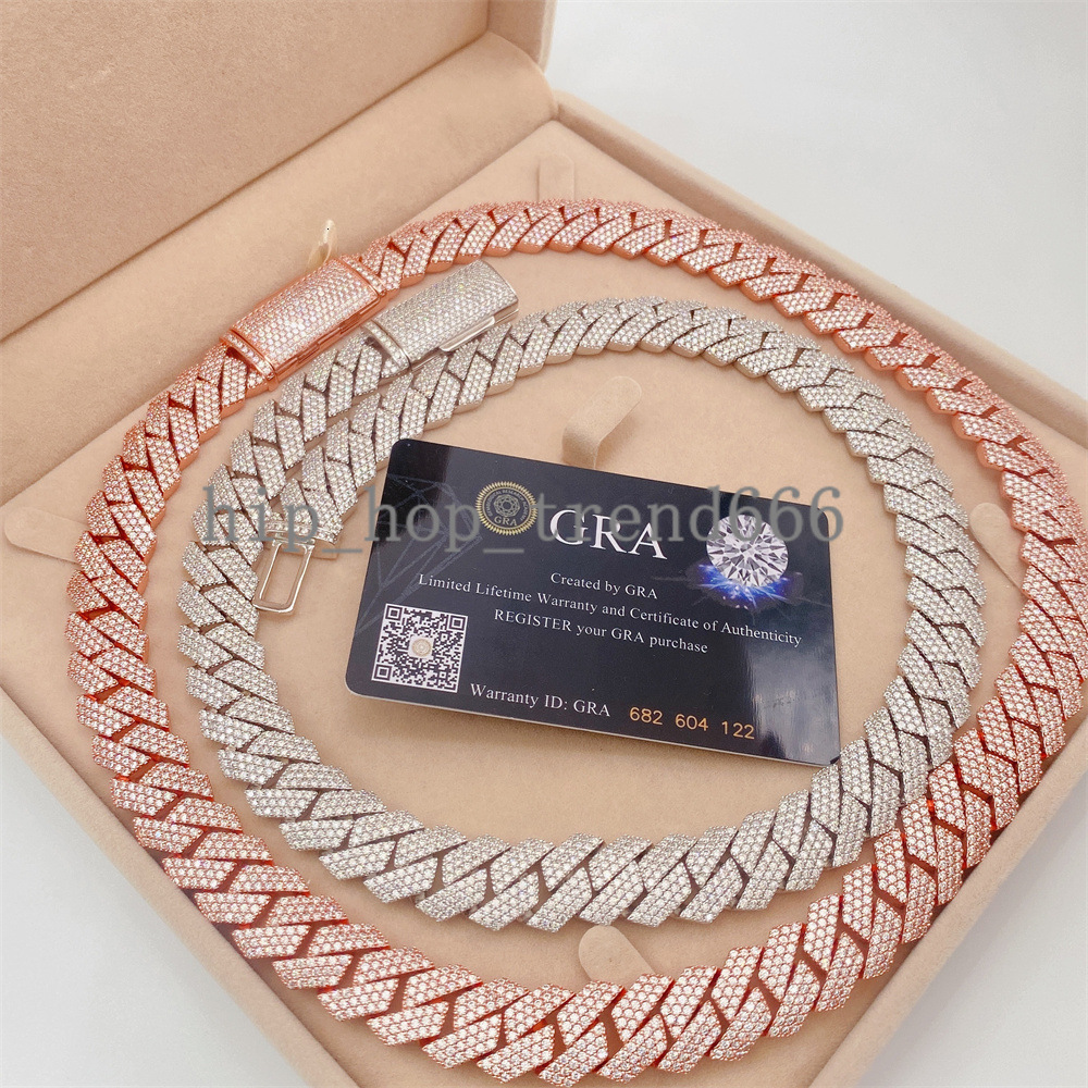 High Quality 15Mm18Inches Cuban Vvs Moissanite Necklace Moissanite Cuban Chain Mossan Hip Hop Necklace