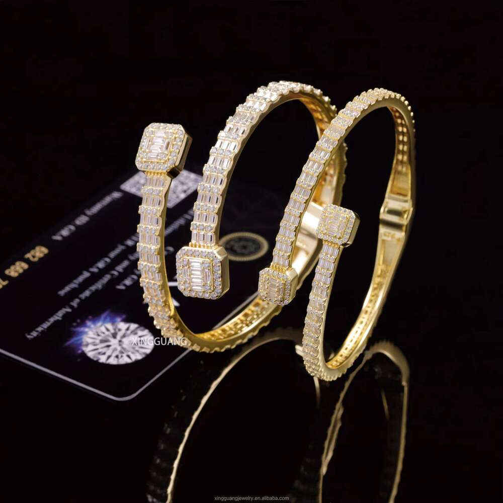 XG Square Iced Out Cuban Bangles Sier Plated Gold Vvs Moissanite Bracelets