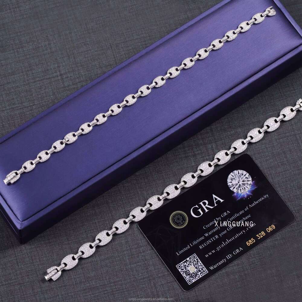 Hip Hop 6mm 8mm Wide S Sier Gold Plated VVS Moissanite Dia Bracelet with GRA Certificate