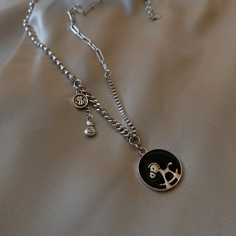 Instantly Rich Coin Money Bag Pony Round Necklace Internet Celebrity Simple Versatile Fashion Trend Sweater Chain Pendant Jewelry for Women