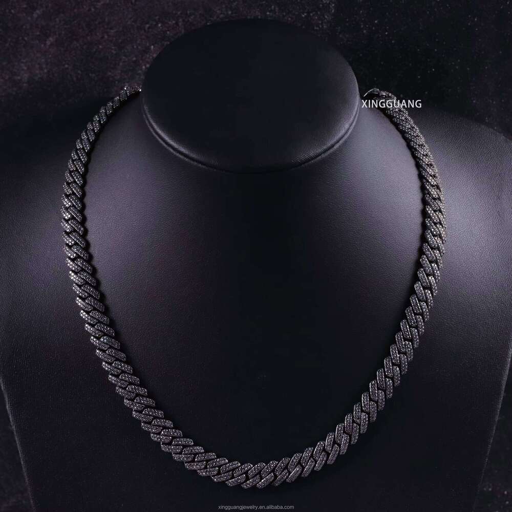 Popular VVS Dia for Men 2rows 10mm 12mm S Black Plated Iced Out Moissanite Cuban Link Chain Hip Hop Necklace