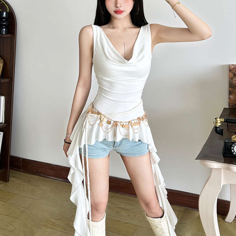 2025 Summer New Style Solid Color Sexy Sleeveless V-Neck Slim Ribbon Top T-Shirt for Women 1f7