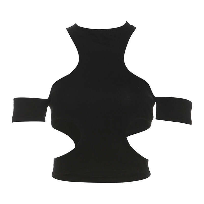 2025 Summer New Hollow Out Crop Halter Neck Slim Fit Versatile Tank Top T-Shirt for Women 6bd