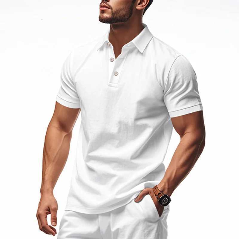 2025 New Solid Color Polo Shirt Mens Short Sleeve Button T-shirts Lightweight Streetwear Casual Tops Men Breathable Polo Shirt XJ250725