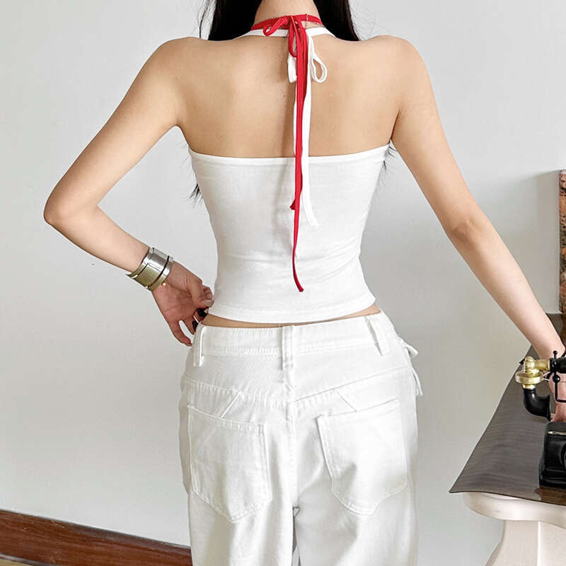 Women's Summer New Fashion American Style Small Letter Print Sexy Halter Two-Piece Set Tank Top b19