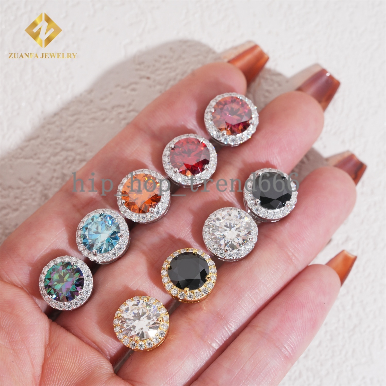 Big Stone 9mm Moissanite Colorful Halo Earrings Studs Round Brilliant Cut VVS GRA Certificate Moissanite Diamond 925 Screw Back