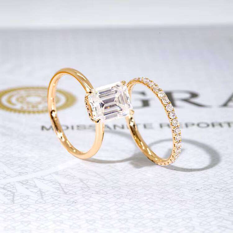 New Fashioned Customized Ring 14k Yellow Solid Gold with 3CT Emerald Cut Half Band Moissanite Dia for Wedding Couple Rings