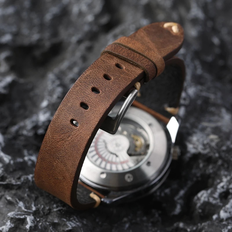 Handmade Genuine Leather Watchband Old Brown Black 18 20 22MM Soft Mens Vintage Bracelet First Layer Cowhide Leather Bracele 250723
