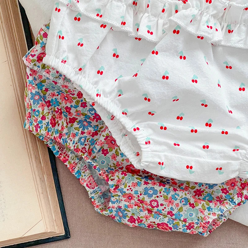 Summer Baby Girls Clothing Sets Puff Sleeve Top Floral Print Blouse PP Shorts Infant born Girl Clothes Suit Cherry Set 250725