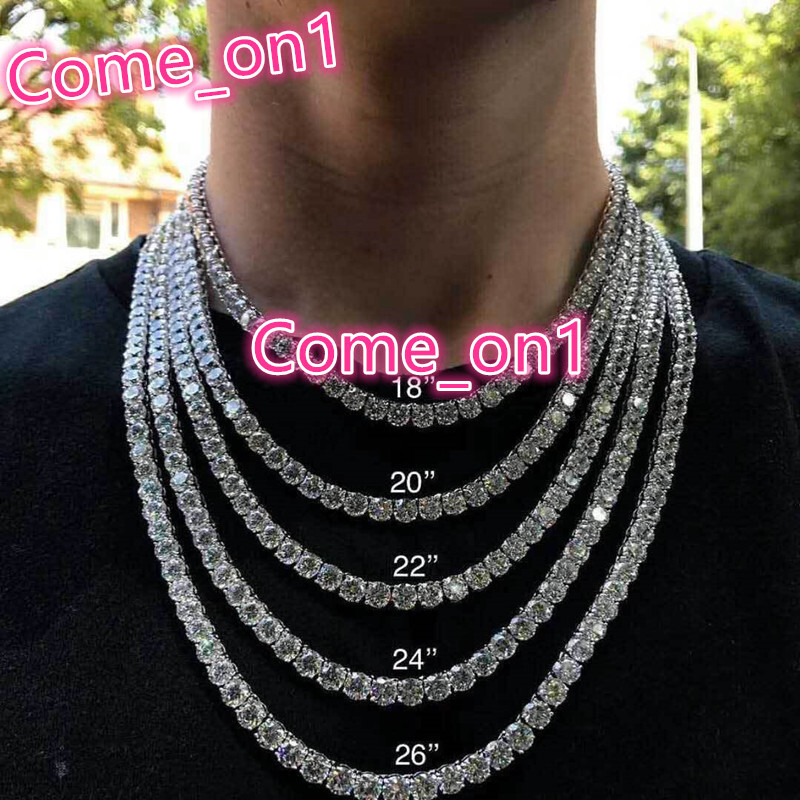 Cubic Zirconia Tennis Chain Necklace 18k Gold Plated Mens Iced Out Tennis Chain