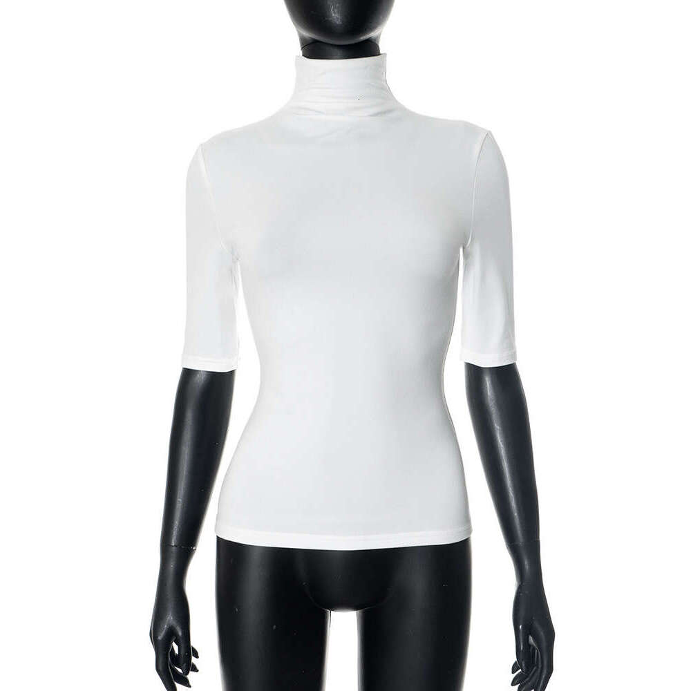 Ytp032 Spring Summer New Solid Color High Neck Half Sleeve Slim Fit Basic Women's T-Shirt Top B5