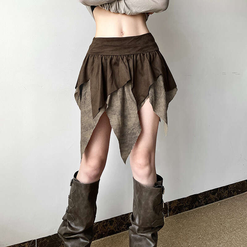 2024 Autumn New Women's Solid Color Slim Street Fashion High Waist Irregular Skirt for Women 015