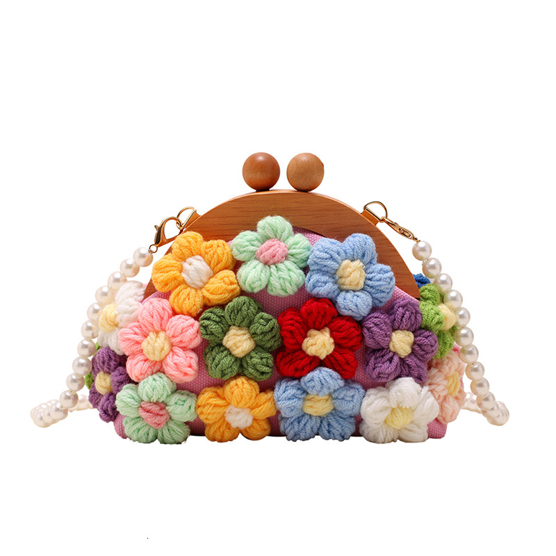 Luxury Brand Designer Bag Fresh And Sweet Clip Bag Korean Style Ins Cotton Thread Pearl Flower Bag Sweet Beaded Chain Shoulder Crossbody Bag