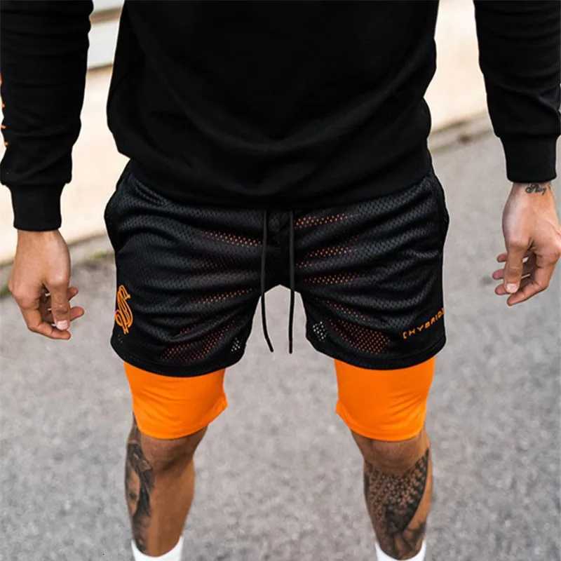 2 in 1 Summer Printing Breathable Mens Gym Fitness Running Shorts Quick Dry Male Shorts Mesh Bodybuilding Short Pants W250724