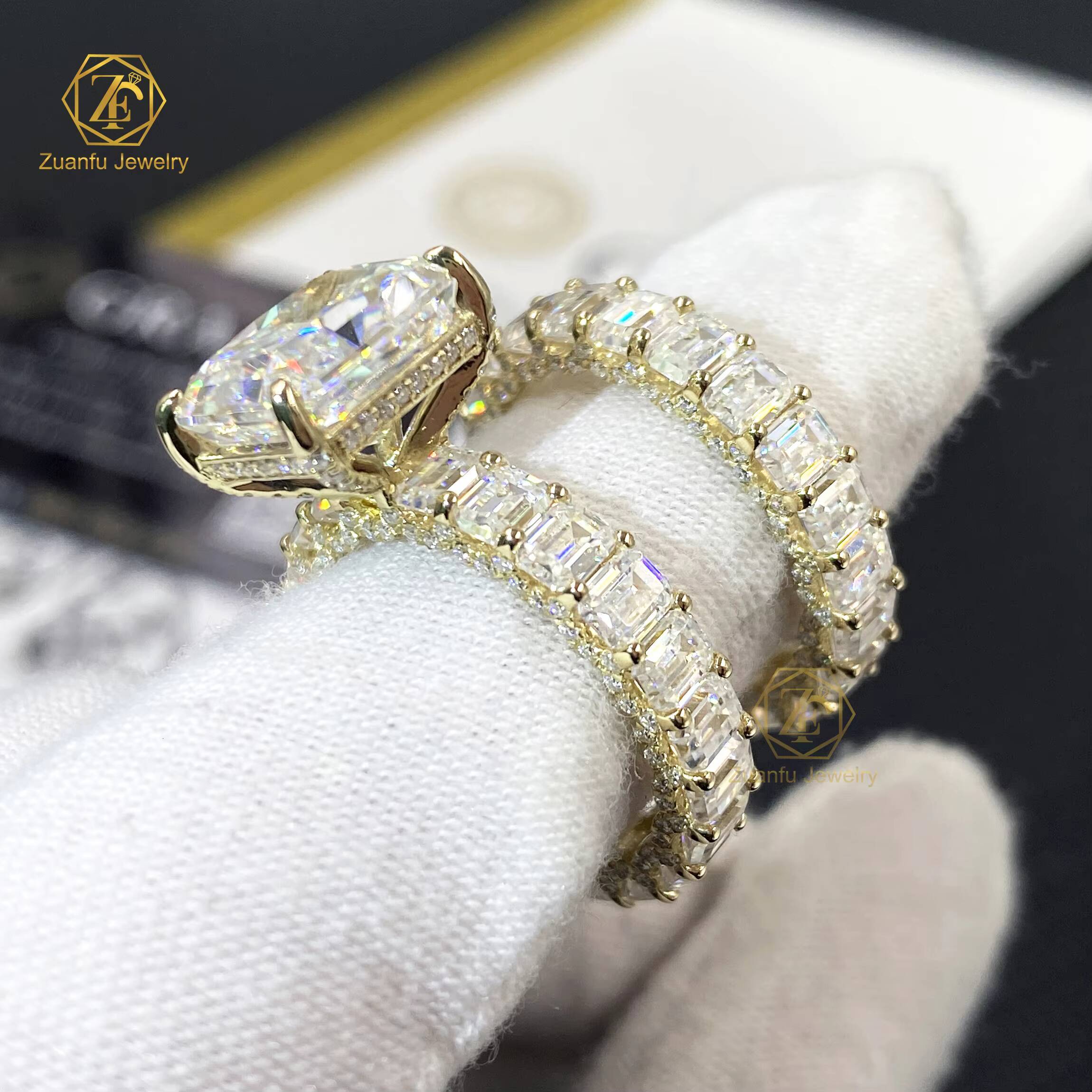 Luxury Custom 925 Silver Moissanite Ring Set 9x11mm 5CT D VVS1 Radiant Cut High Quality Diamond Womens Engagement Wedding