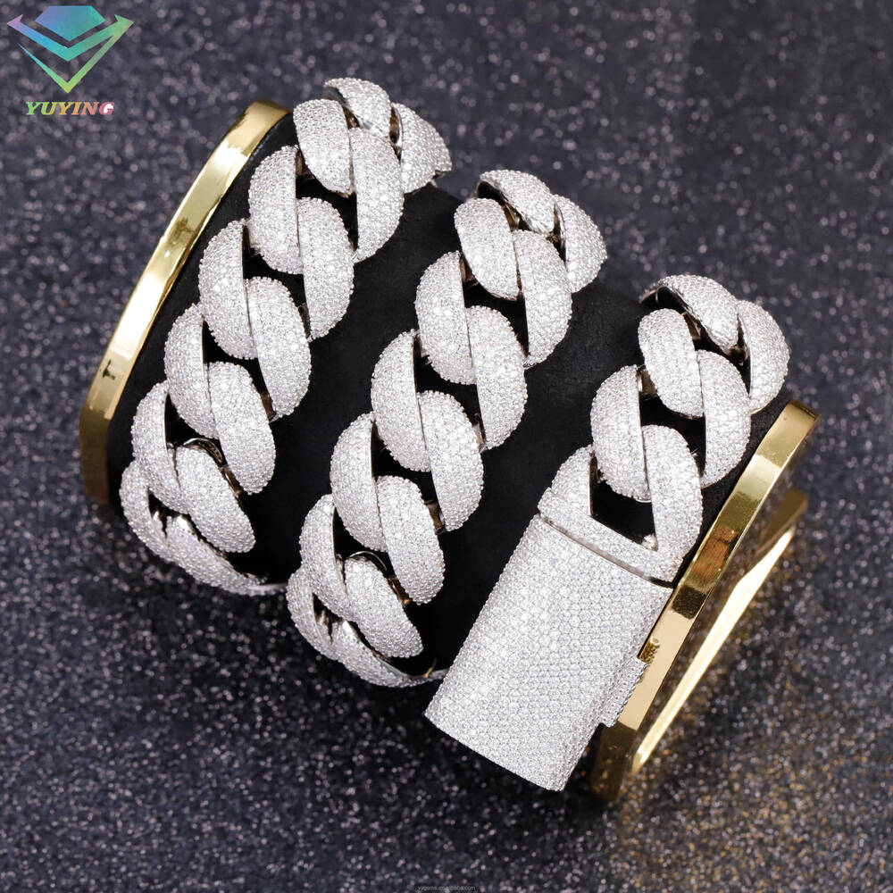 17mm 20mm 22mm Heavy Big Chain S925 Iced Out Moissanite Round Cuban Chain Gold Plated Hiphop Necklace Moissanite Cuban Chain