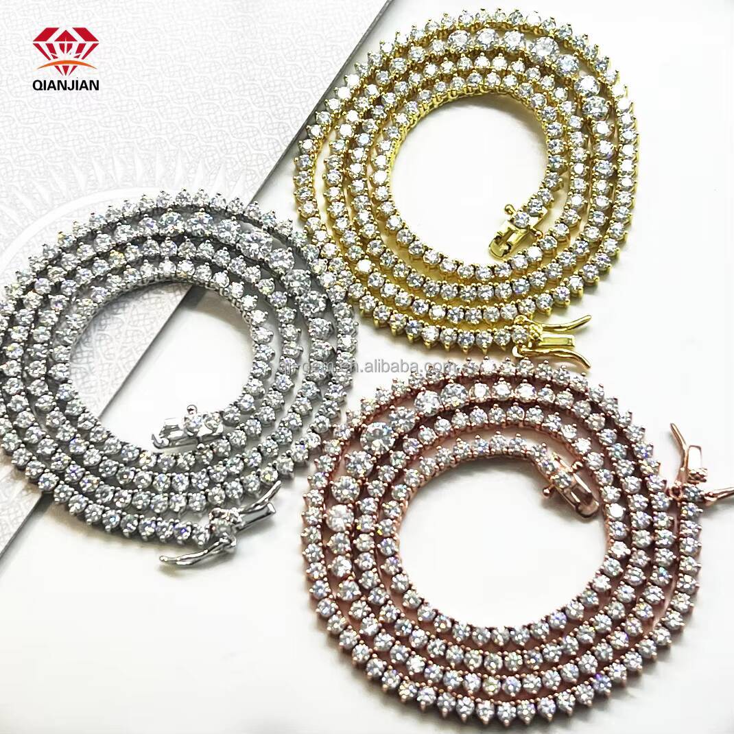 Luxury Jewelry 3mm 4mm 5mm 925 Silver Tennis Chain Gold Plated VVS Moissanite Diamond Tennis Necklace Fine Chain for Women Men