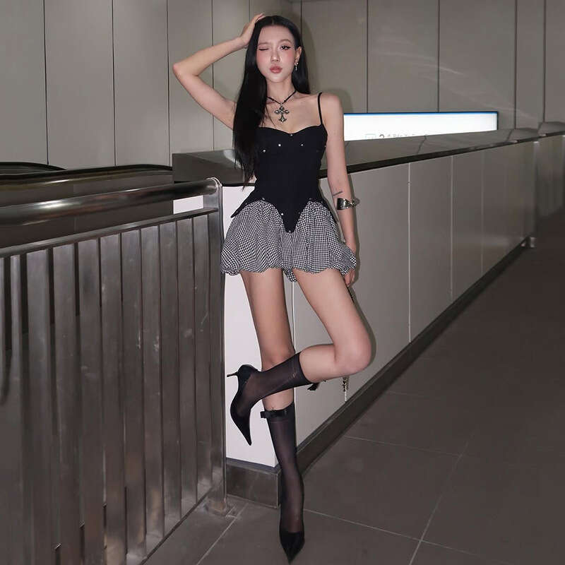 2025 Spring New Women's Solid Color Slim Fit Camisole Vest Fashion High Waist Skirt Set 696