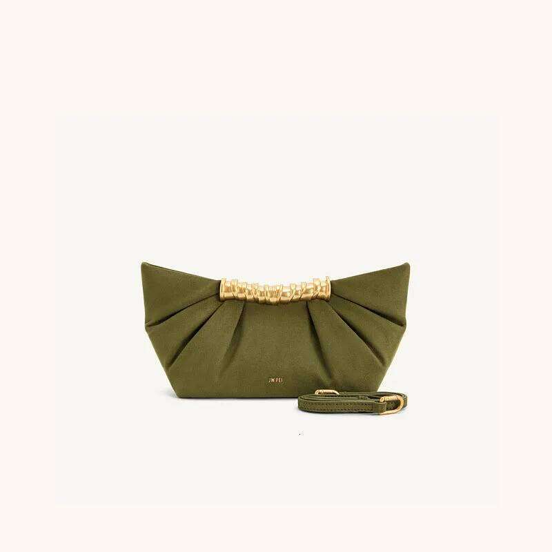French Women's Small Pleated Handbag, Metal Fashionable High-End Banquet Shoulder Crossbody Bag