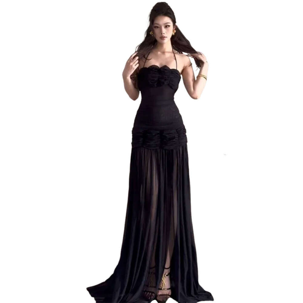 2025 Summer New Ins Style Strapless Camisole Mesh Slimming Backless Bodycon Sexy Dress 612
