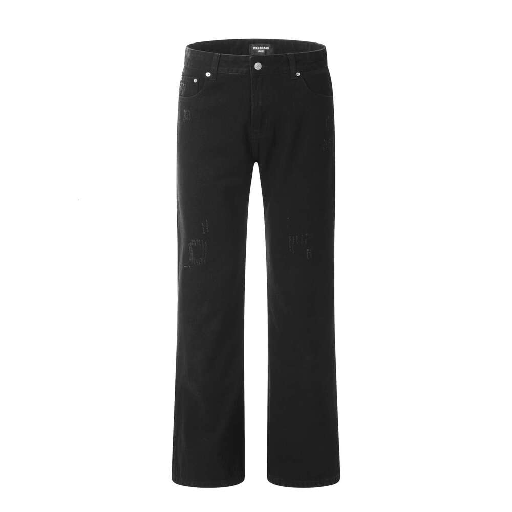 11Kn American Style Jeans Unisex Streetwear Distressed Straight Loose Wide Leg Versatile Cleanfit Long Pants