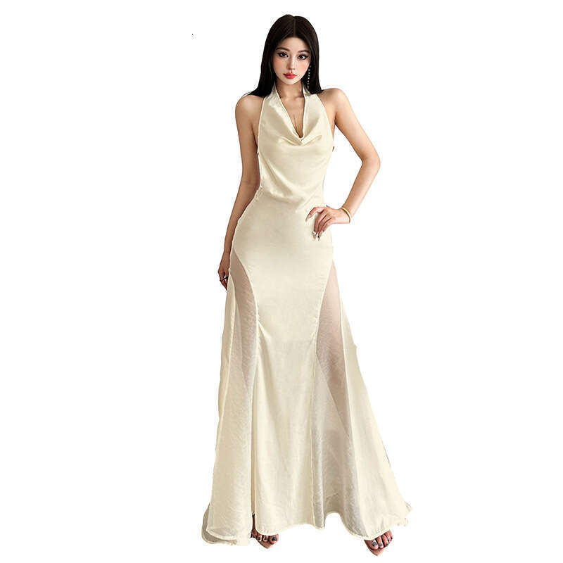 2025 Summer New Backless Design Sleeveless Vacation Pure Desire Elegant Long Dress Women's Fashion 21f