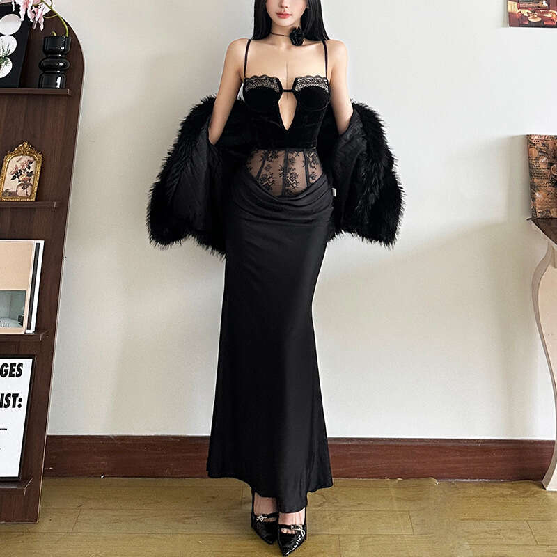 2024 Autumn Winter New Women's Solid Color Slim Fit Camisole Fashion High Waist Skirt Set be8